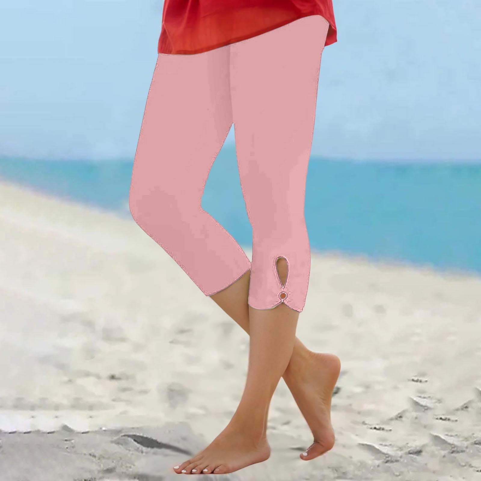 thumbnail image 2 of Leggings capri de compresión de cintura alta para mujer - Pantalones de yoga elásticos con bolsillos, mezcla de poliéster y spandex - Tallas M-XXXXL para hacer ejercicio/verano, 2 of 5